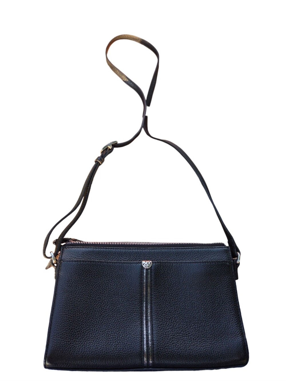 Brighton - Women's Classic Pebbled Black Leather Timeless Crossbody Bag - EUC